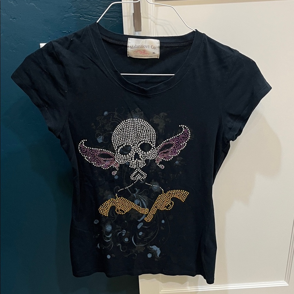 Malanalove Co. black short sleeve skeleton bling shirt